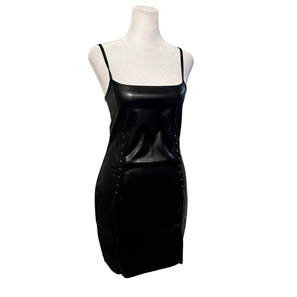 Asos Black Faux Leather Cinched Waist Mini Dress Size 6 Nwt